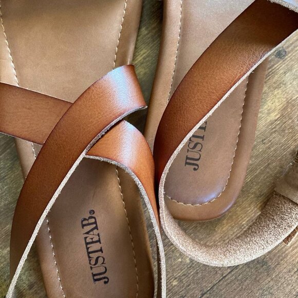 JustFab buckled brown leather flat sandals size 11 Just Fab - Picture 9 of 10